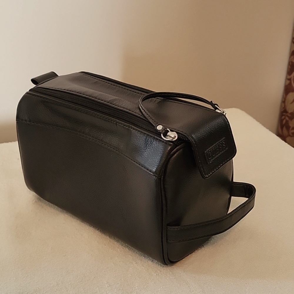 Guess Toiletry Bag Faux Leather Dark Brown NWOT